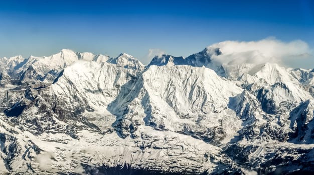 Himalayas mountains Everest range panorama aerial view with Mt. Everest, Nepal