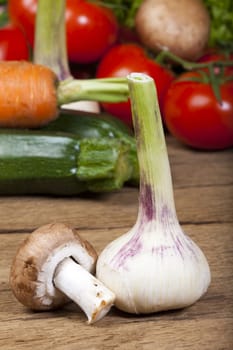 Garlic bulb and mushroom