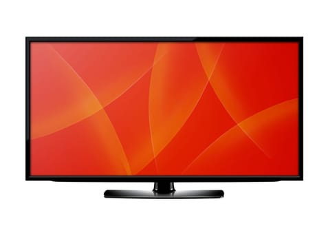 Black LCD tv screen hanging on a wall .  (with clipping work path)