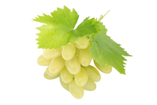 Ripe grapes with leaf, isolated on white background.  (with clipping work path)