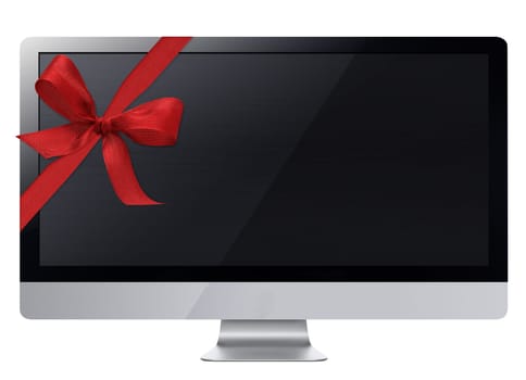 Black LCD tv screen hanging on a wall .  (with clipping work path)