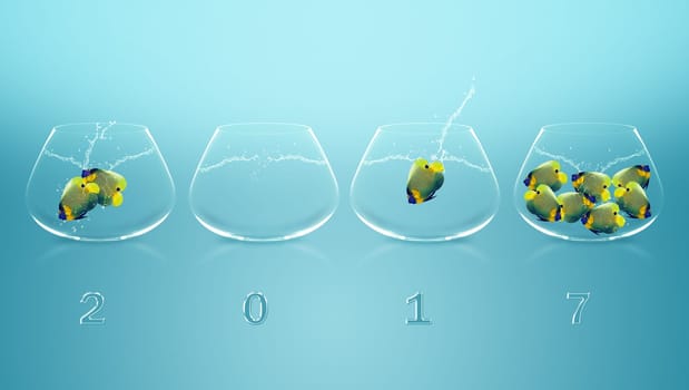 Happy New Year 2017, angelfish in fishbowl.