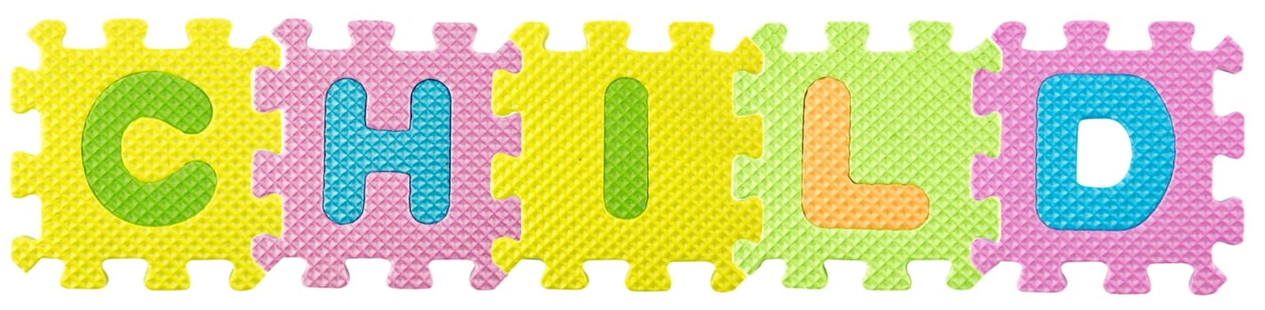 Child word created from Alphabet puzzle isloated on white background , with clipping path.