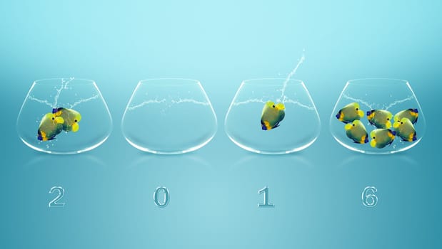 Happy New Year 2016, angelfish in fishbowl, the same concept available for 2017 year.