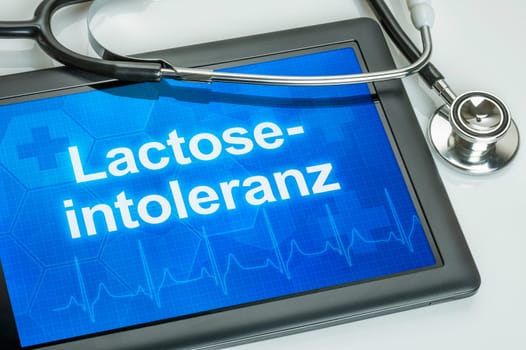 Tablet with the diagnosis of lactose intolerance on the display