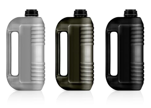 White, gray, black plastic gallon, jerry can  isolated on a white background.  (with clipping work path)