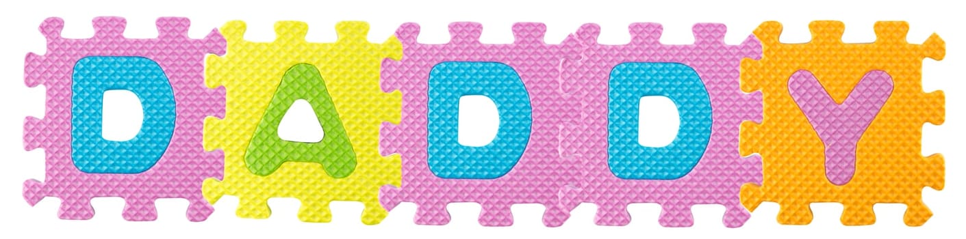 Daddy word created from Alphabet puzzle isloated on white background , with clipping path.