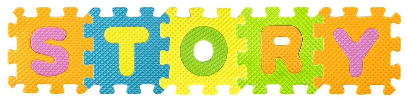 Story word created from Alphabet puzzle isloated on white background , with clipping path.