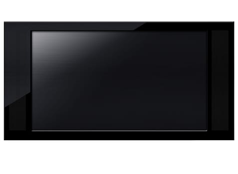Black LCD tv screen hanging on a wall .  (with clipping work path)