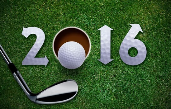 Happy New Golf year 2016,  Golf ball and putter on green grass, the same concept available for 2017 year.