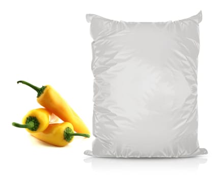 White Blank Foil Food Bag Packaging For Pepper, Spices, Sachet, Chips. Plastic Pack Template Ready For Your Design. (with clipping work path)
