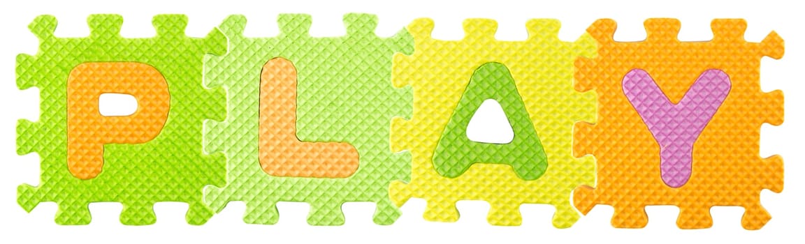 Play word created from Alphabet puzzle isloated on white background , with clipping path.