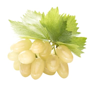 Ripe grapes with leaf, isolated on white background.  (with clipping work path)