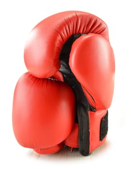 Leather boxing gloves isolated on white background