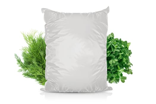 White Blank Foil Food Bag Packaging For Pepper, Spices, Sachet, Chips. Plastic Pack Template Ready For Your Design. (with clipping work path)