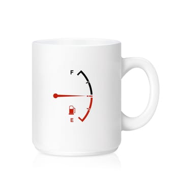 White ceramic mug with Fuel Meter, Isolated on a white. (with clipping work path)