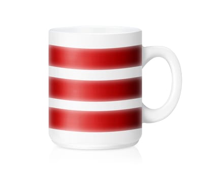White ceramic mug  with red lines ,Isolated on a white. (with clipping work path)