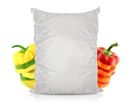 White Blank Foil Food Bag Packaging For Pepper, Spices, Sachet, Chips. Plastic Pack Template Ready For Your Design. (with clipping work path)