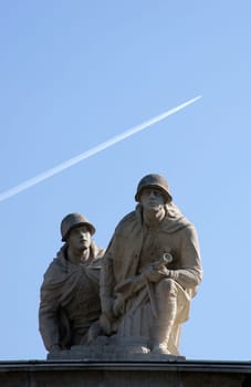 Vienna,Austria – March 30,2014: Two soldiers' sculptures of the Red Army on the Soviet Monument of Honour on March 30,2014 in Vienna.
