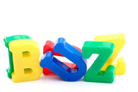 Close-up of letters. "Buzz"" word."