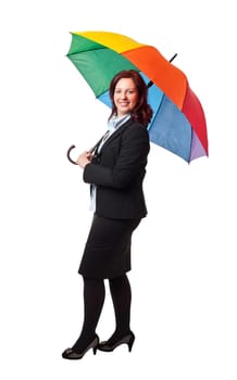 businesswoman with umbrella isolated on white background