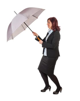 businesswoman with umbrella isolated on white background