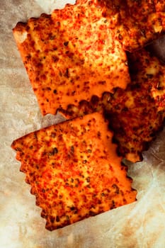 Italian cracker food closeup on vintage oven paper