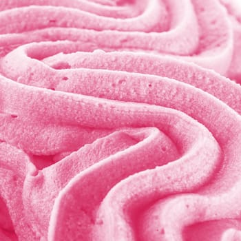 Background texture of swirling pink Italian ice cream with a ridged pattern in square format