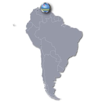 Map of South America with Aruba