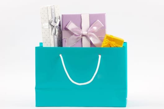 Christmas box gifts with satin bow isolated on white background