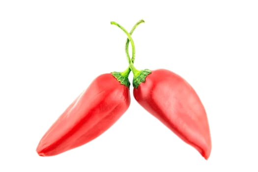 Two red hot chili pepper on a white background