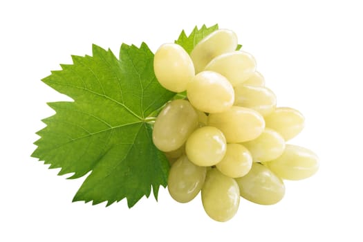Ripe grapes with leaf, isolated on white background.  (with clipping work path)
