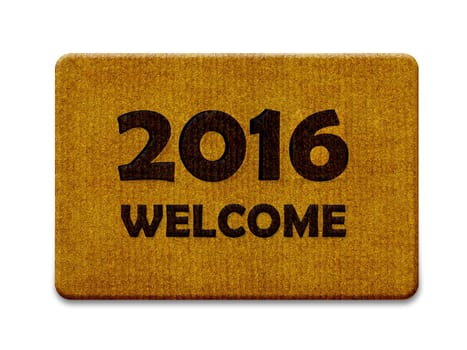 Happy new year 2016, welcome doormat carpet isolated on white. (clipping path included)