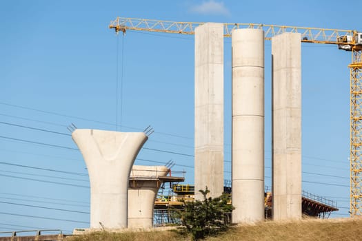 New highway improvements with construction of Concrete columns for new inter-section junction on off entry exit vehicle ramps