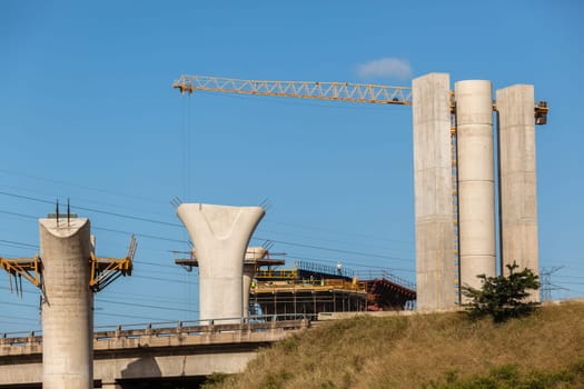 New highway improvements with construction of Concrete columns for new inter-section junction on off entry exit vehicle ramps