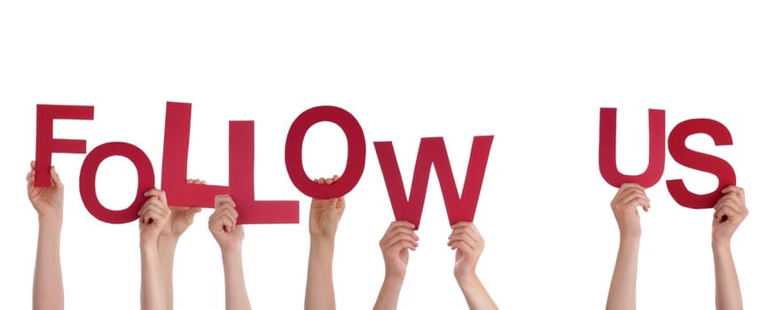 Many Hands Holding the Words Follow Us, Isolated