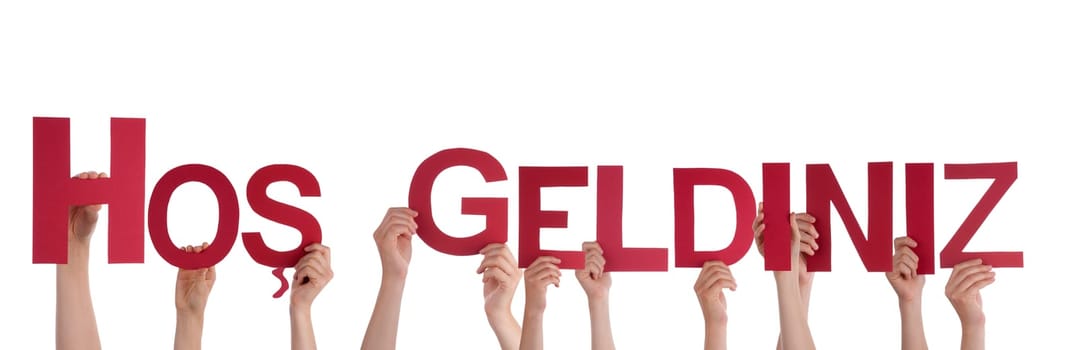 Many Hands Holding Hos Geldiniz, which is Turkish and means Thanks