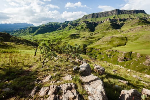 Rugged scenic wilderness mountains in summer colors of nature to explore
