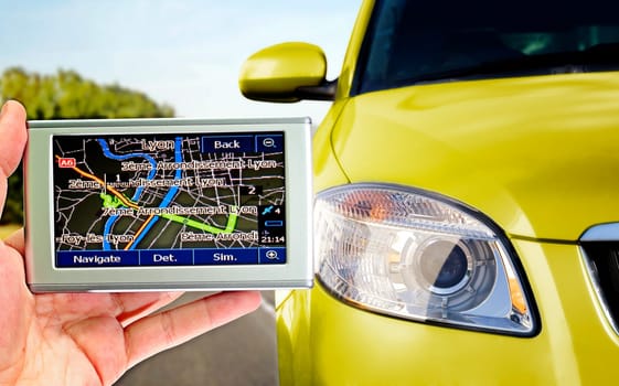 Gps in a man hand. Find your way !