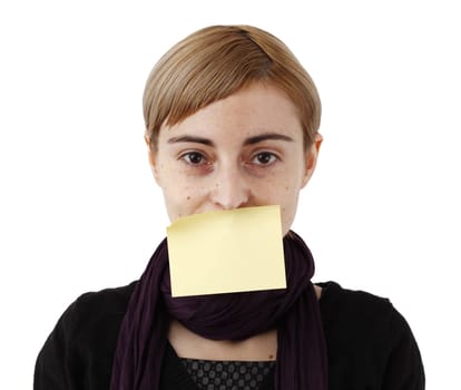 Woman in black and post it