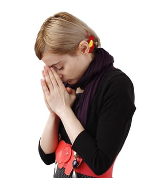 Woman praying isolated on white