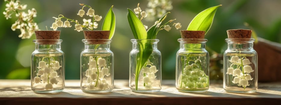Lily of the Valley Essential Oil in a Small Bottle, Generative AI, nature