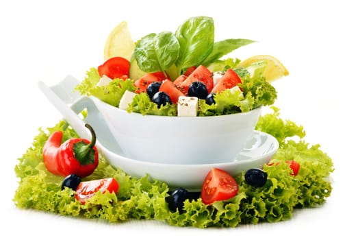 Vegetable salad bowl isolated on white background