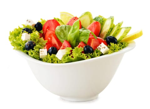 Vegetable salad bowl isolated on white background