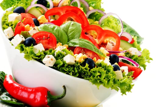 Vegetable salad bowl isolated on white background