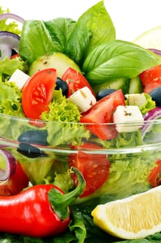 Vegetable salad bowl isolated on white background
