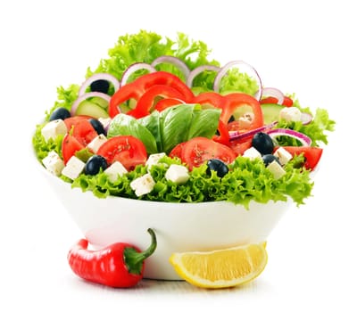 Vegetable salad bowl isolated on white background