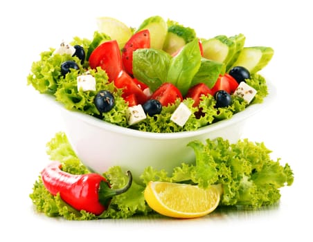 Vegetable salad bowl isolated on white background
