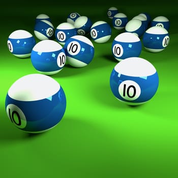 Blue white billiard balls number ten