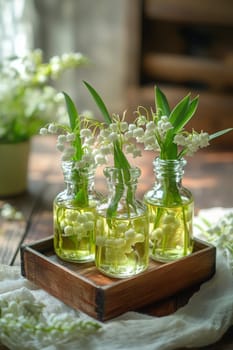 Lily of the Valley Essential Oil in a Small Bottle, Generative AI, nature
